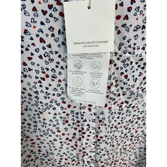 Beach Lunch Lounge White Multicolor Heart Print Button Down Dress Blouse Small - Picture 5 of 8